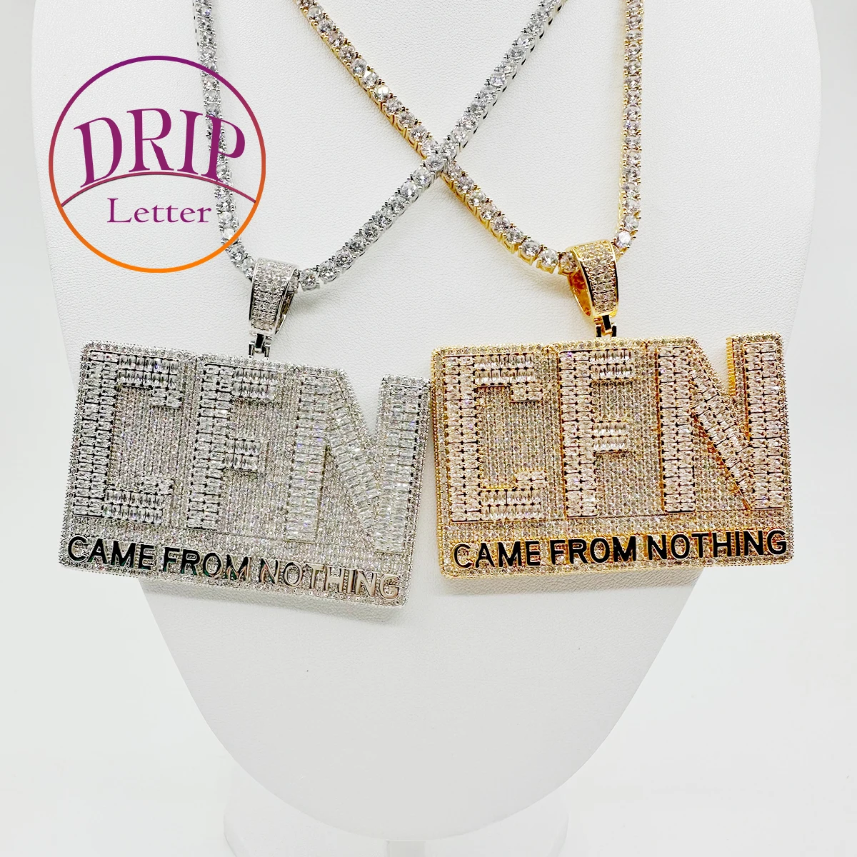 

Drip Letter Pendant Iced Out Necklace for Women Came From Nothing Charms Bling Hip Hop Jewelry 2023 Trending