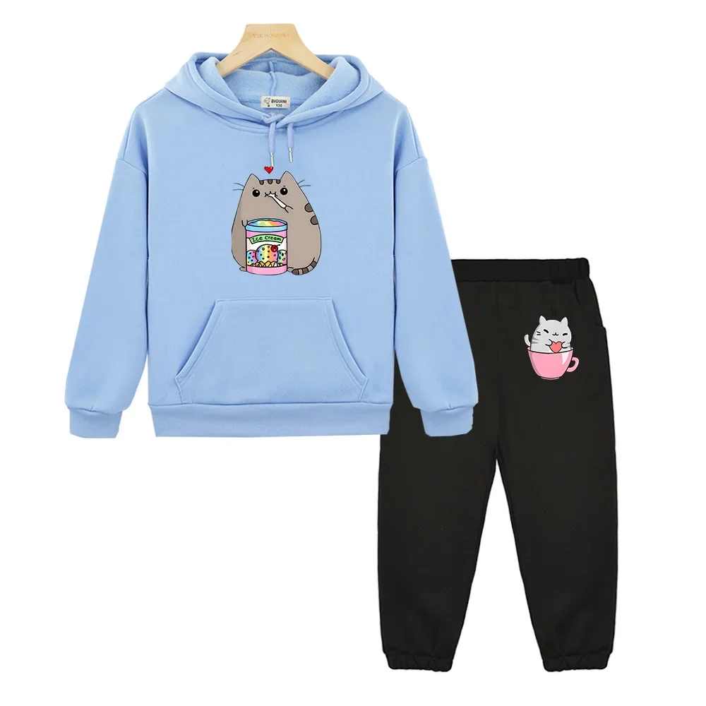 Crianças Nutella Cat Cartoon Print Hoodie, Roupas Infantis, Moletom Engraçado para Meninas, Meninos, Harajuku, Conjuntos de Inverno Kawaii, Bonito