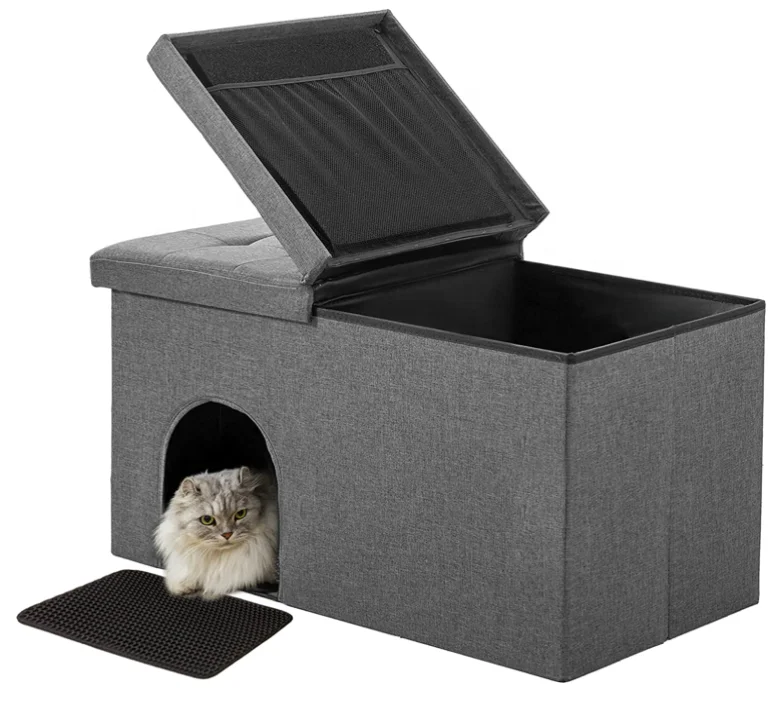 Customized Cat Litter Box Enclosure Hidden Furniture Ottoman with Lid Dog Proof Cat Litter Box