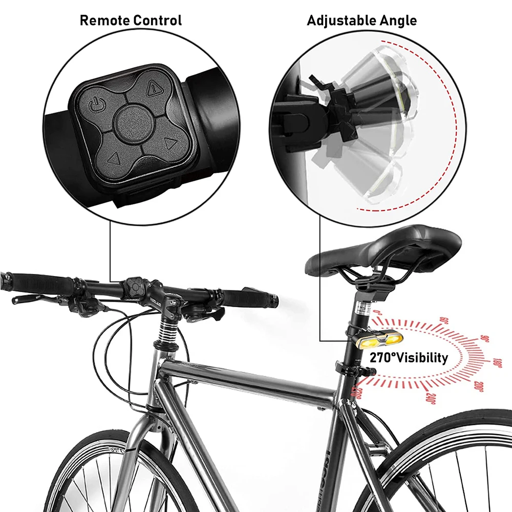 Wireless Turn Signal Bicycle Taillights Rechargeable Remote Control Turn Signals Lamp for MTB Bicycle Riding Rear Warning Lights