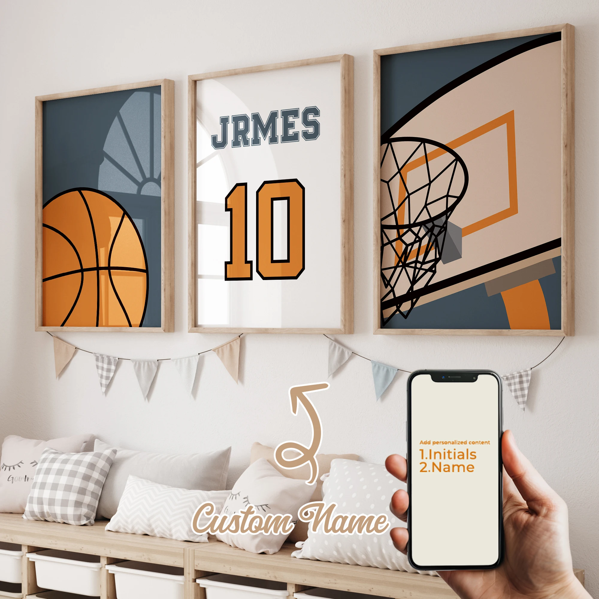 3pcs Personalized Custom Name Cartoon Child Basketball Wall 