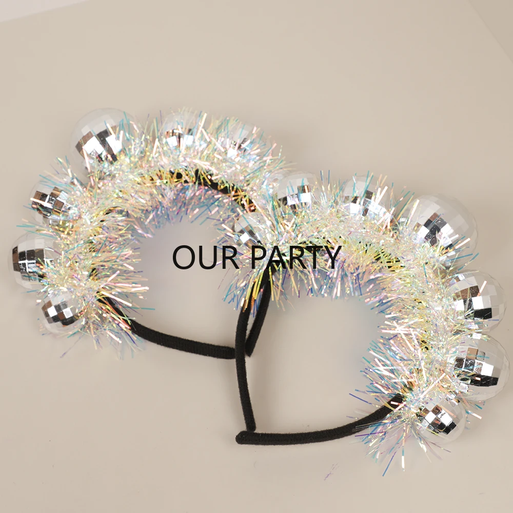 1Pcs 70s Mirror Disco Ball Headband Bachelorette Hair Hoops for 80s Music Disco Theme Birthday Wedding Bride To Be Party Decor