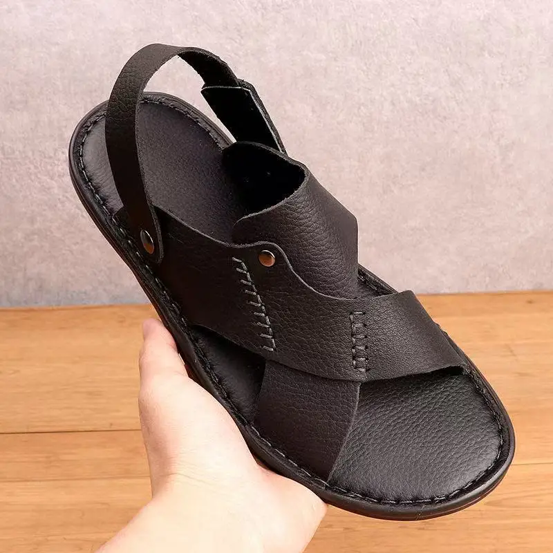 Careaymade-Summer Men\'s Sandals Full Leather Cowskin Original Literature Art handmade soft sole soft leather Male Wind Slippers