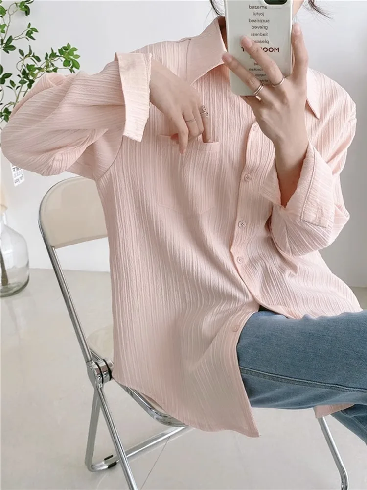 Summer Autumn Long Sleeve Casual Shirt Women Shirts Fashion Female Solid Loose Blouse Tops Office Lady Sun ProtectionShirts