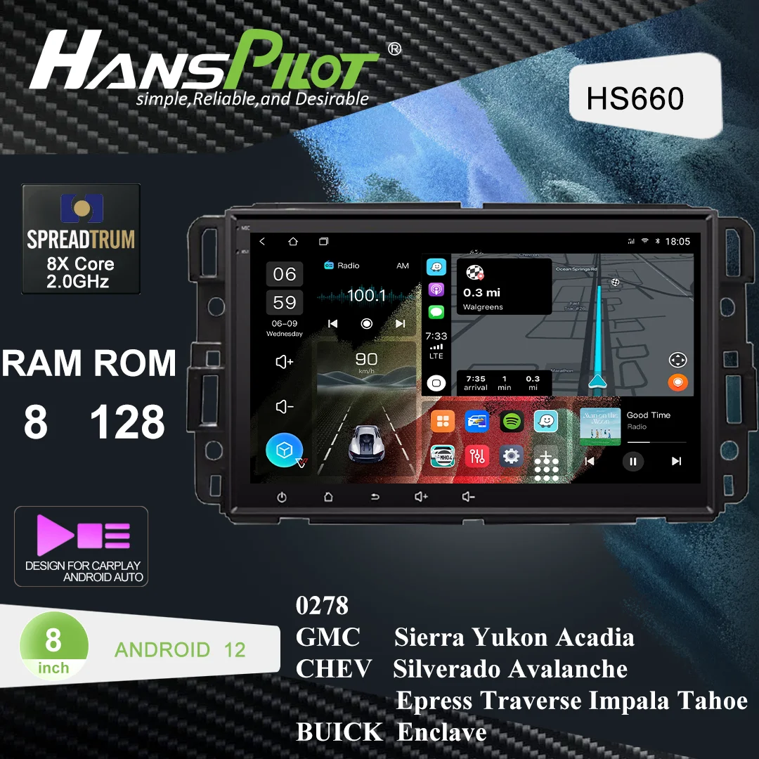 0278 HansPilot Android Navi Car Radio DVD For GMC  Chev Tahoe Yukon Denali Acadia Sierra Silverado Impala  CarPlay Andorid Auto