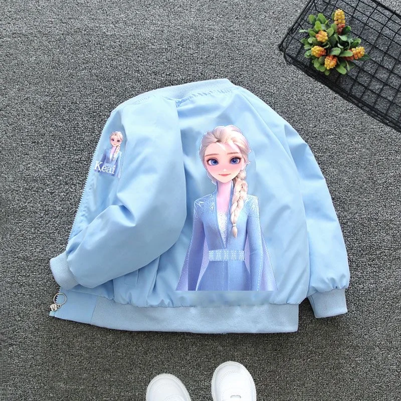 2 Colors Spring Girls Jackets Cartoon Anna Elsa Cardigan Zipper Windbreaker For Kids Clothes Children Outerwear Coats 2-8 Years