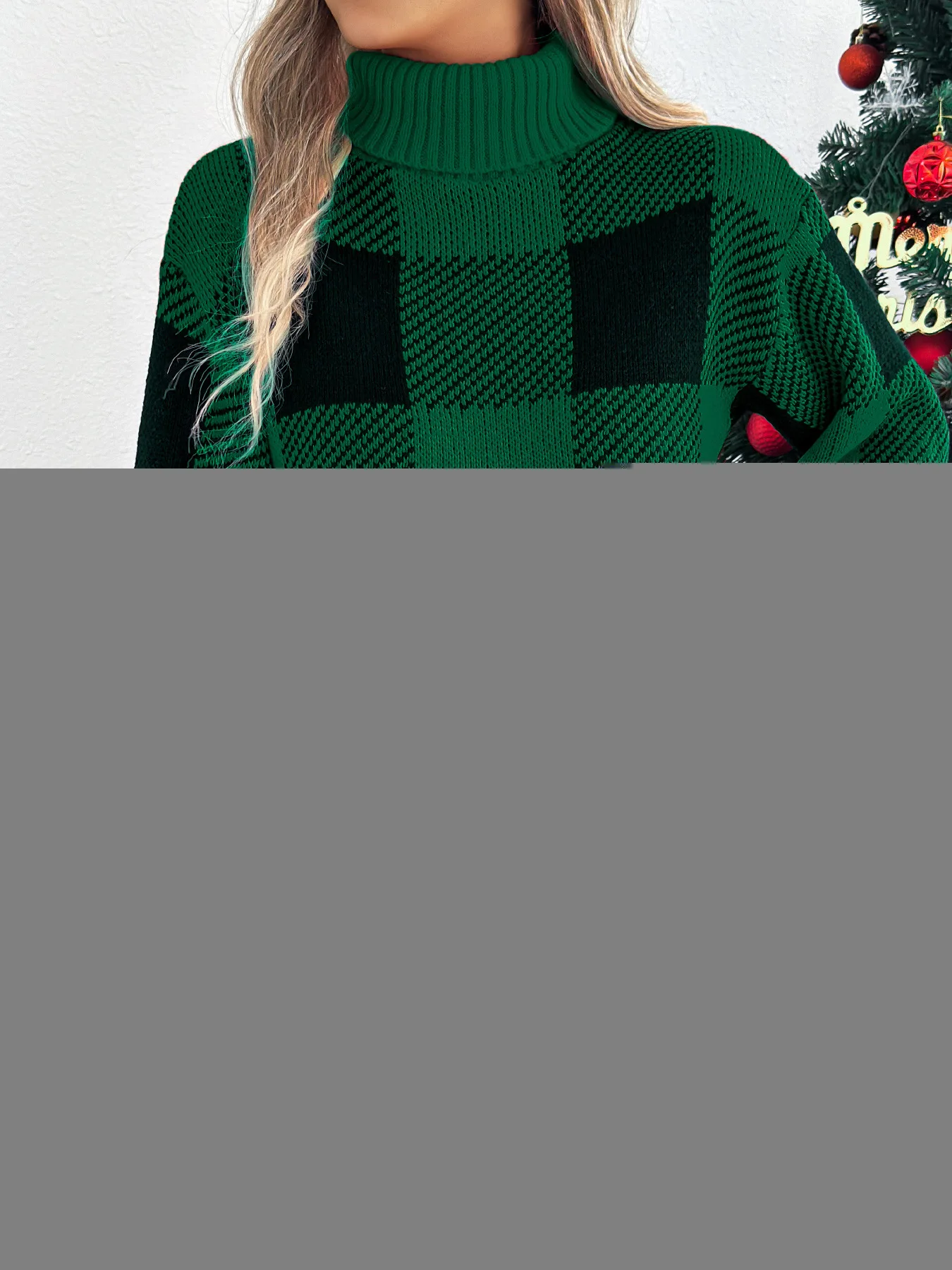 

Рождественская женская одежда, осенне-зимний повседневный элегантный контрастный цветной клетчатый пуловер с высоким воротом и длинными рукавами, свитер