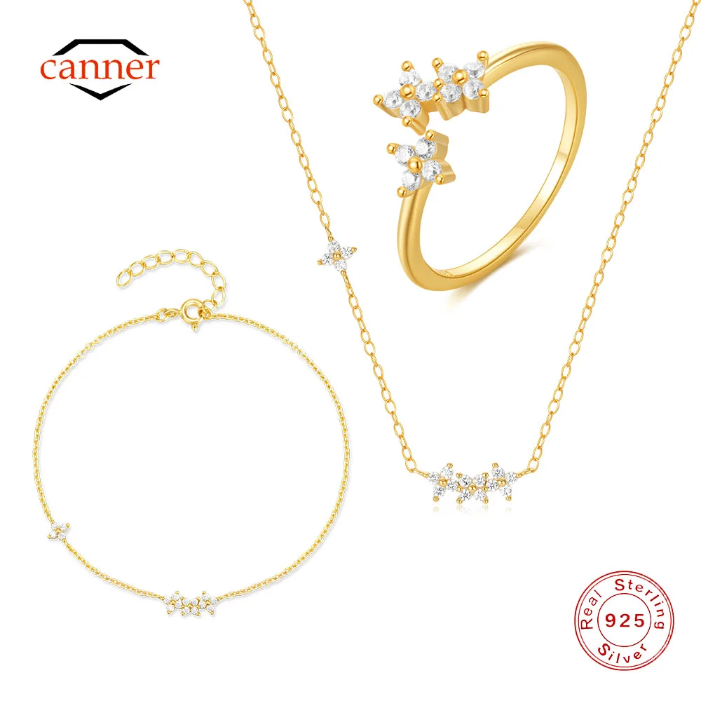 

CANNER 925 Sterling Silver Minimalism Flower Zircon Bracelet For Women 18K Gold Ins Classic Necklace Fine Jewerly Party Gift