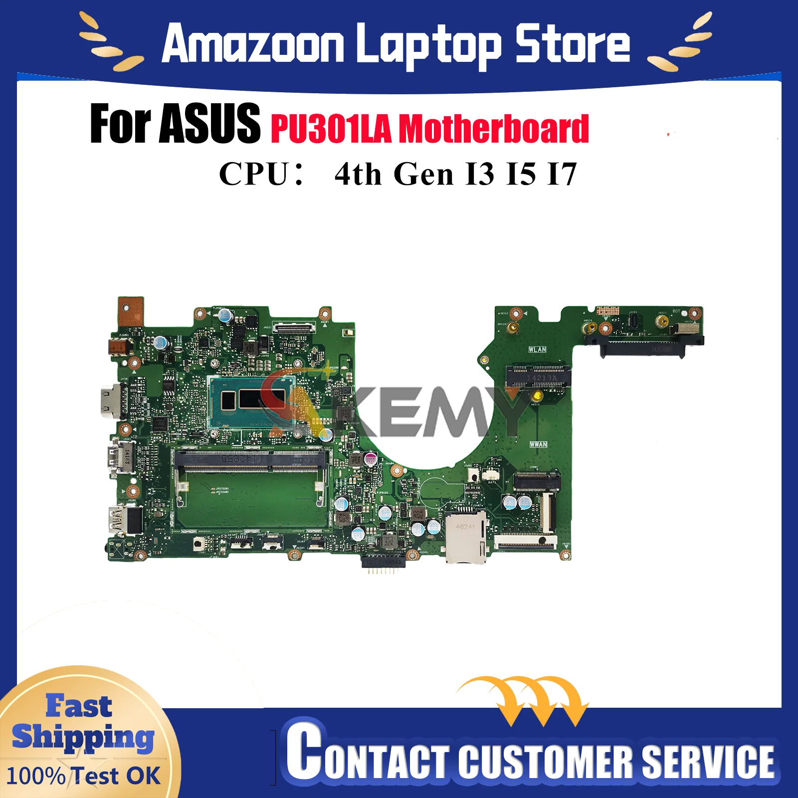 

PU301LA Laptop Motherboard For ASUS VivoBook PU301L PU301LA Notebook Mainboard With I3 I5 I7 CPU 100% tests OK fast shipping stk