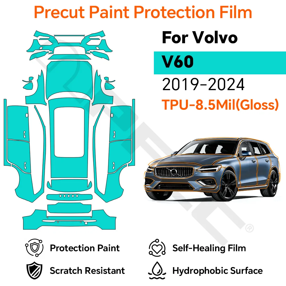 

9Mil TPU For For Volvo V60 2019-2024 Full Car High Gloss Precut Paint Protection Film Scratch-Resistant External Car Accessories