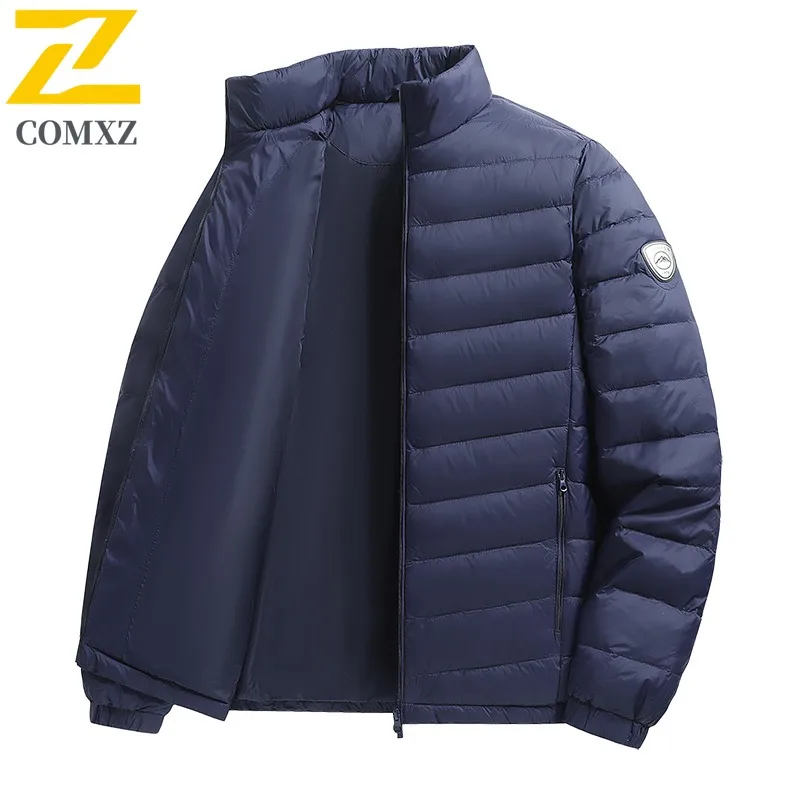 COMXZ Men Winter Down Jacket Luxurious Stand Collar Korean Style Work Thick Warm Parka Cold Proof Lightweight Down Coat