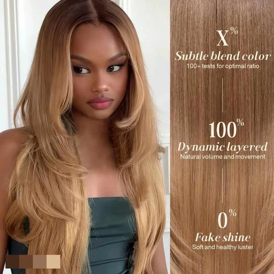 ارتداء والذهاب شعر مستعار أشقر عسلي بدون صمغ مع الانفجارات قبل قطعها قبل الطبقات HD الدانتيل الجبهة بيروكات صناعية للنساء شقراء Ombr #2