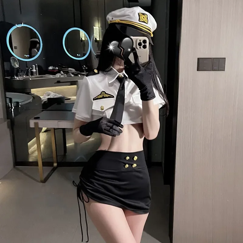 JIMIKO woman sexy cosplay stewardess costume skirt waistless temptation female pilot professional hot lingeries erotic outfit