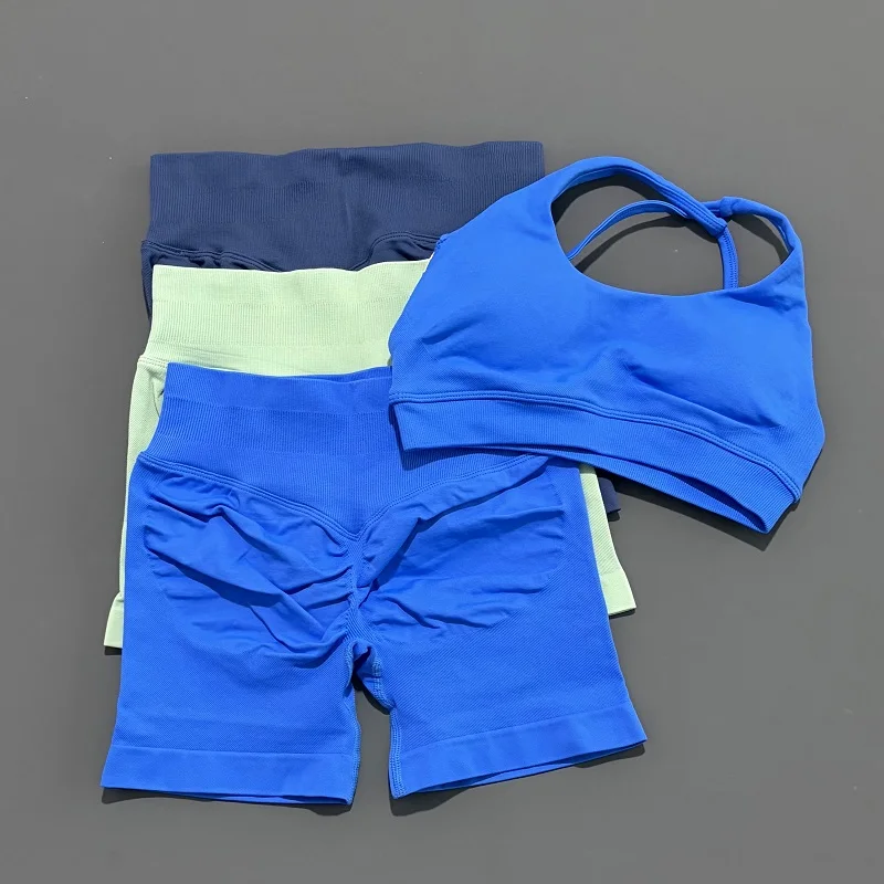 2 Piece Women Gym Set Asymmetric Sports Bra High Waist Scrunch Seamless Shorts Yoga Sport Suit Sportswear Workout Set