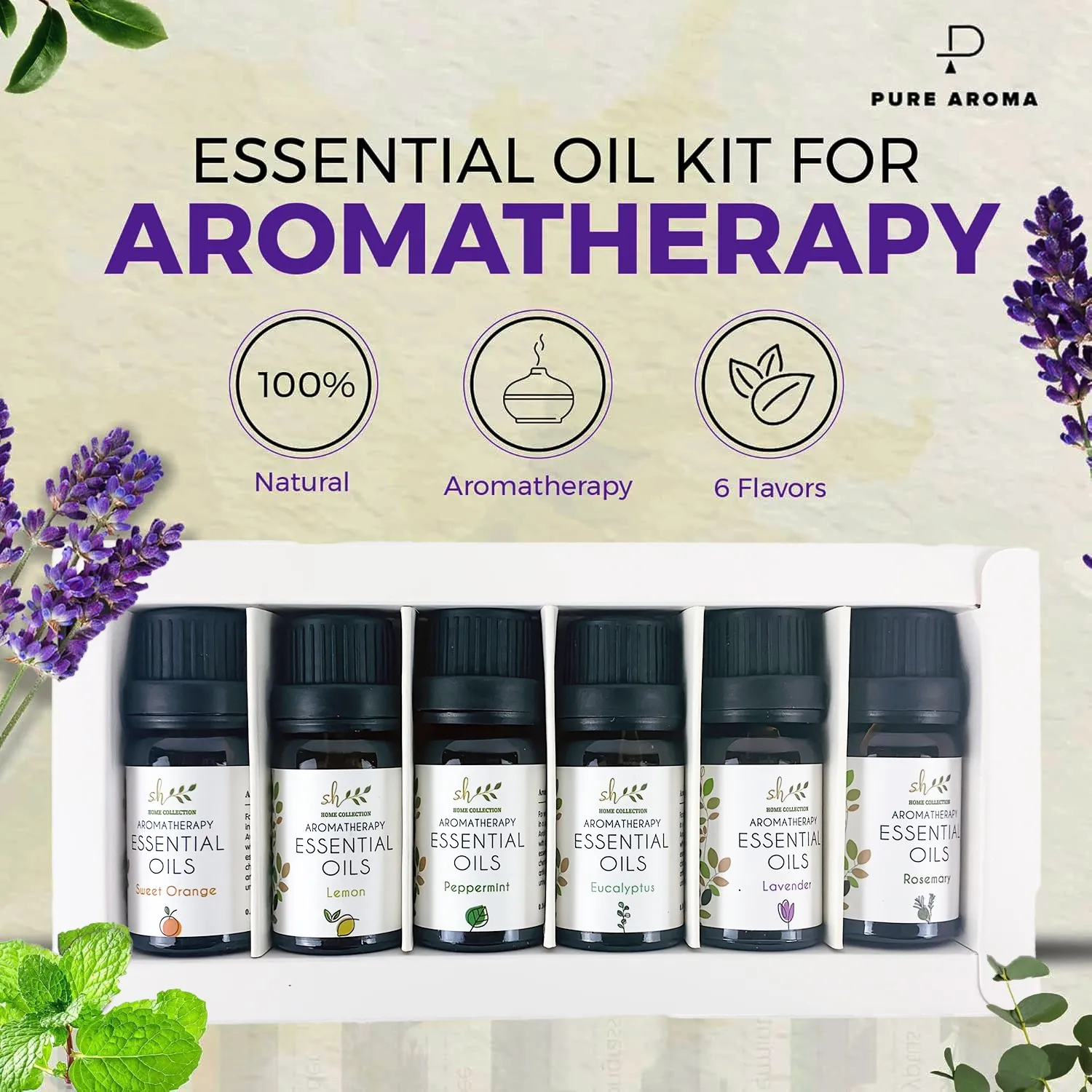 Set Minyak Esensial Aromaterapi Spa Pijat Natal Putih 6pcs/Set Lemon Lavender Jeruk Manis Eucalyptus Peppermint Baru