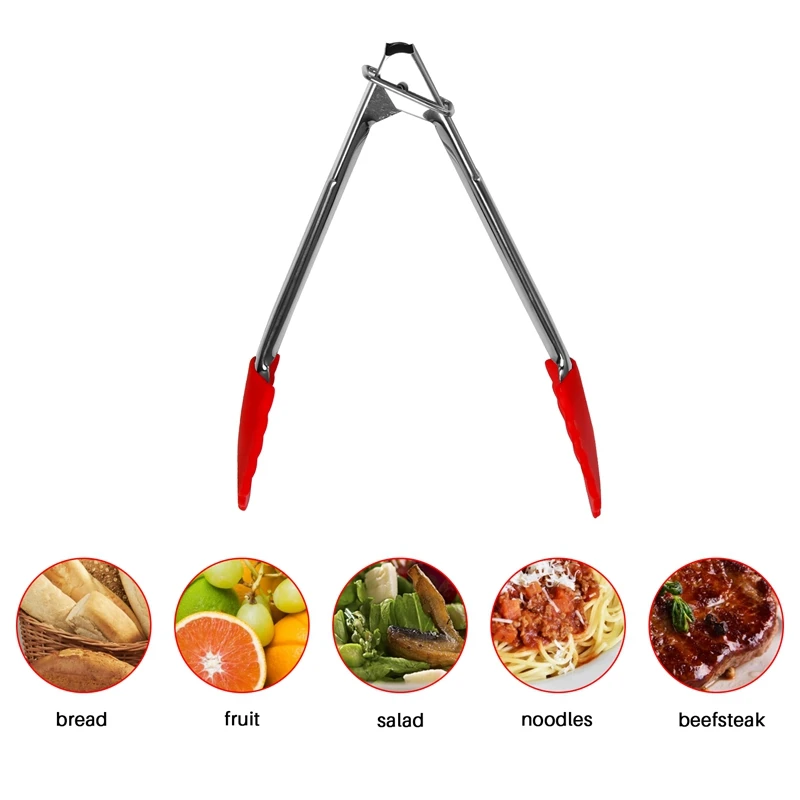 Small Tongs With Silicone Tips 7 Inch Kitchen Tongs – Set Of 3 - Perfect For Serving Food, Cooking, Salad, Grilling Red