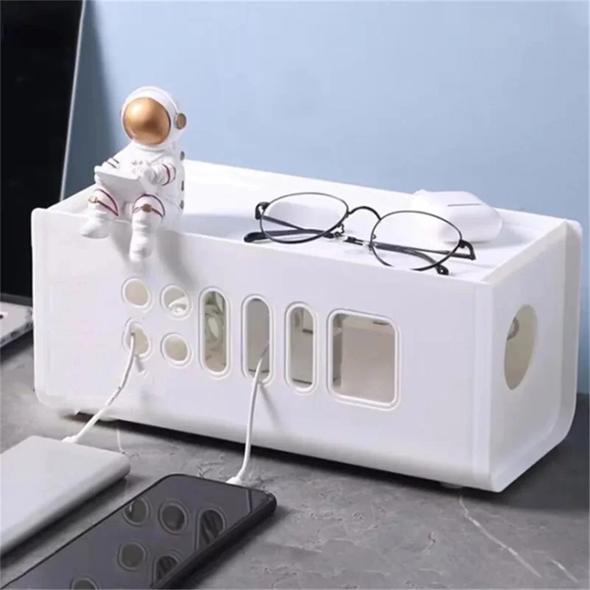 A002 Cable Storage Box Multifunctional Power Board Wire Management Socket Wire Case Home Room Safety Network Line Storage Bin
