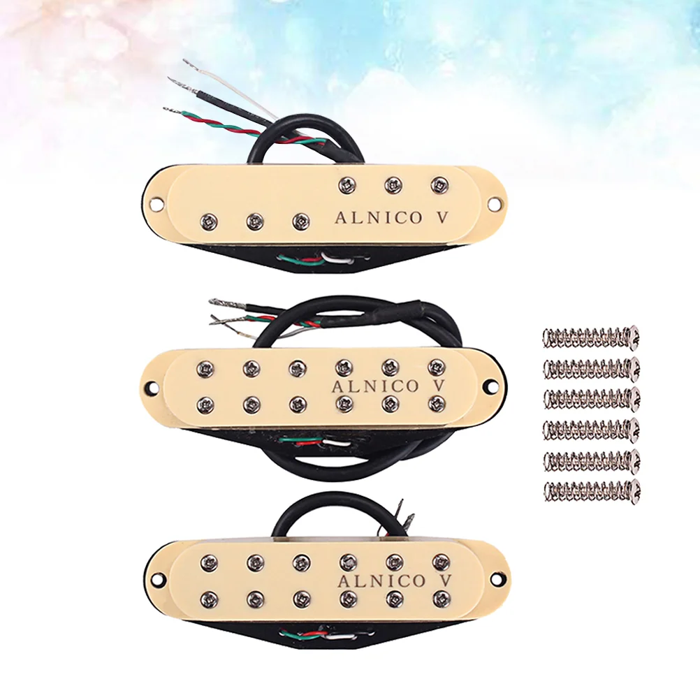 

Alnico V Single Coil Pickups Standard SSS Neck/Middle/Bridge Pickup Set for ST Electric Guitar Parts Replacement (Cream Yellow)