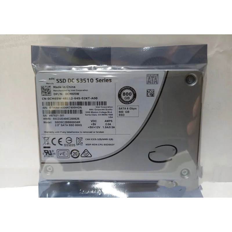 1pcs For Intel  SSD DC S3510 800G SATA 0CM65W 800GB  CM65W