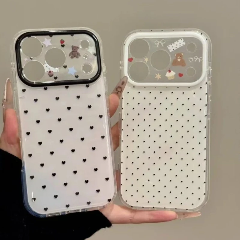 Stylish Minimalist Black Polka Dot Hearts Pattern Phone Case For iPhone 18Pro 17 16 15 14 13 12 11 Pro Max Protection Back Cover