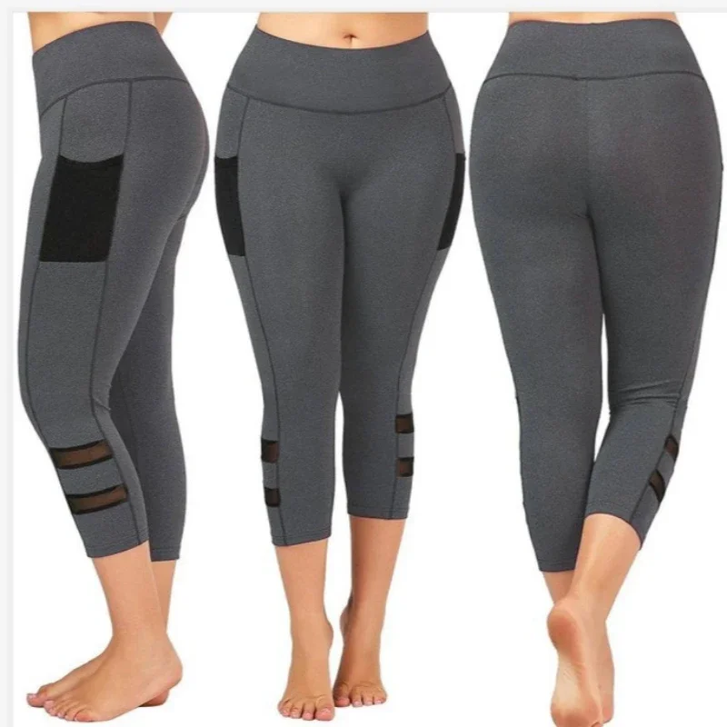 

Women's Plus Size Stretchy Yoga Leggings - Solid Hollow Out Skinny Pants with Pockets Ideal for Running Yoga & Daily Casual Wear