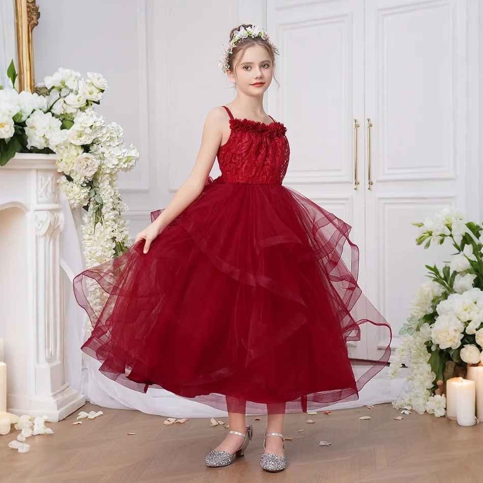 

Teen Girls Charming Design of The Red Rose Dress Fashionable Girl's Flower Bud Dress Elegant Design for Summer Daily Wear ASQ03