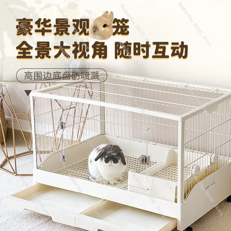 Luxury Large Rabbit Cage with Double Doors & Pull-Out Tray, Pet Hutch for Bunny Guinea Pig, Wooden Small Animal Home Indoor with