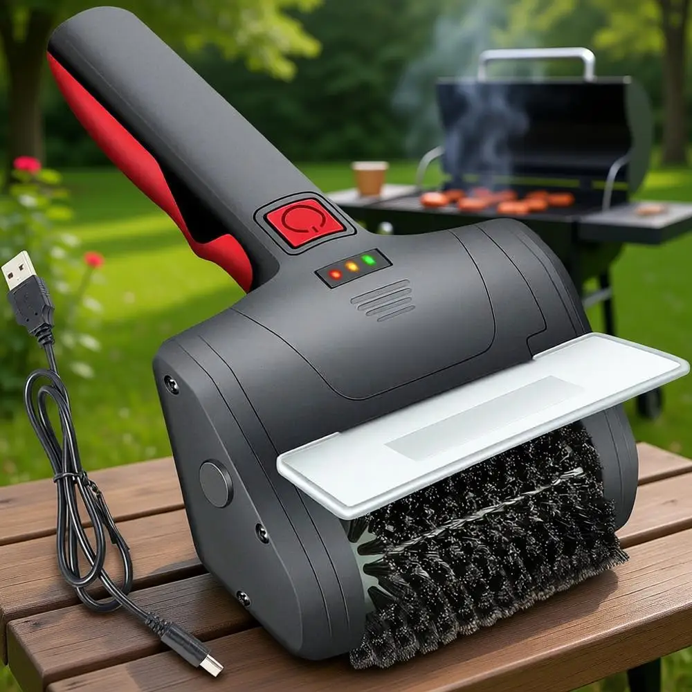 

Electric Grill Cleaning Scrub Brush Rechargeable with Type-C Charge Cord, Red/Black