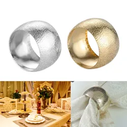 6pcs/set Napkin Ring Embossing Pattern Round Table Cloth Holder Serviette Buckle Gold/Silver Table Decor Wedding Party Feast