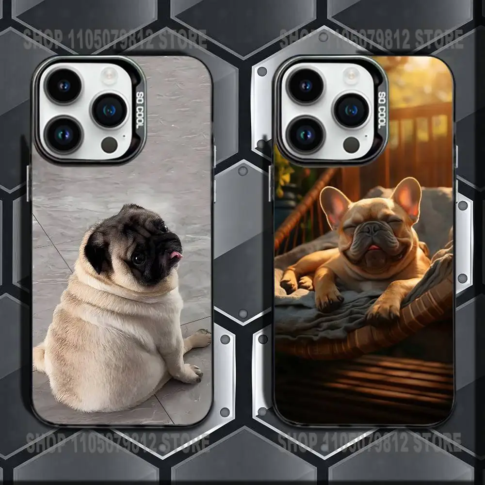 Bonita funda de teléfono Pug Dog para iPhone 17,16,15,14,13,12,11,X,Mini,Pro,E,MAX, funda negra mate a prueba de golpes