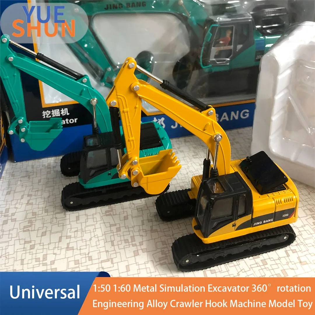 JINGBANG 1:50 1:60 Metal Simulation Excavator 360rotation Engineering Alloy Crawler Hook Machine Model Toy