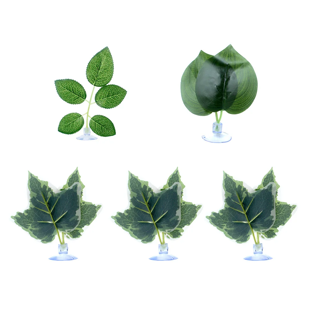 

5Pcs Artificial Plant Leaves for Reptile Tanks Safe Durable Bendable Terrarium Landscape Adornment Reptile Tank Decor