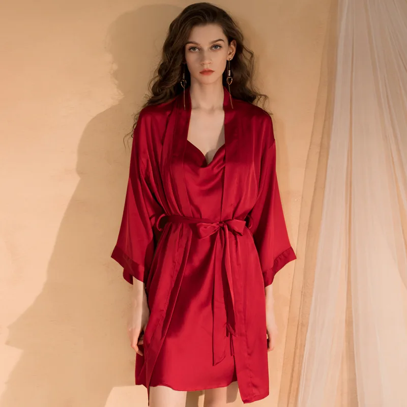 New ladies nightgown spring and summer sexy private swing collar split hot temptation pure wind suspender pajamas set