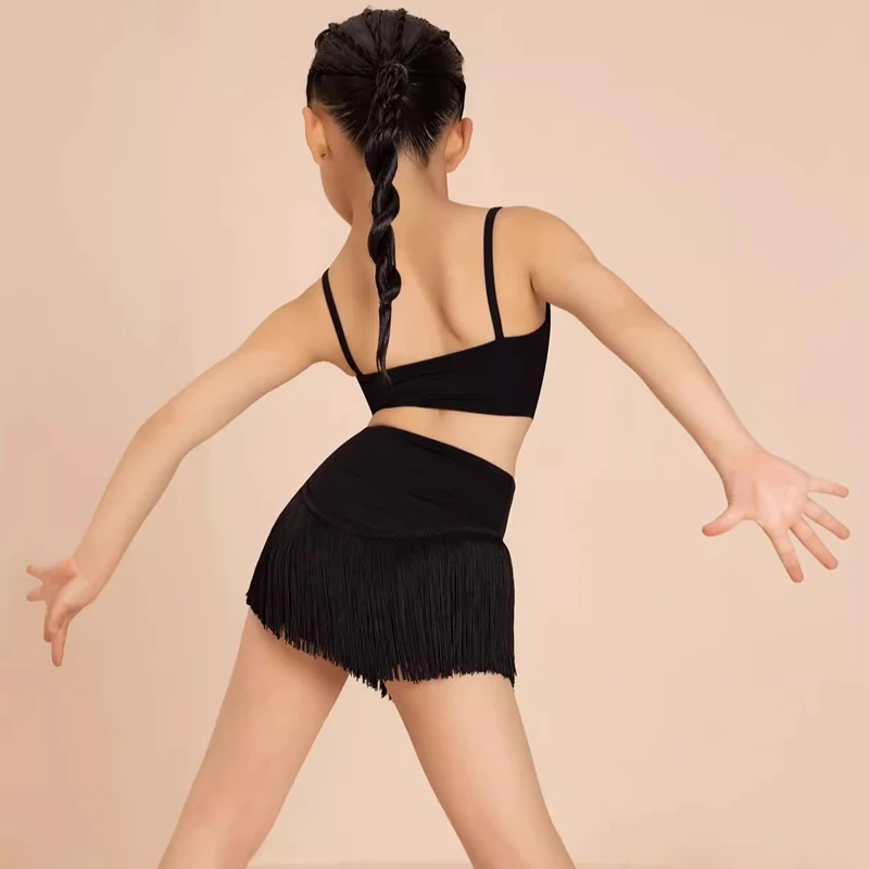 

Детский брючный костюм для латинских танцев, бальные костюмы больших размеров, платье с бахромой и кисточками, брюки для девочек, сальса, самба, детская сценическая одежда, костюм