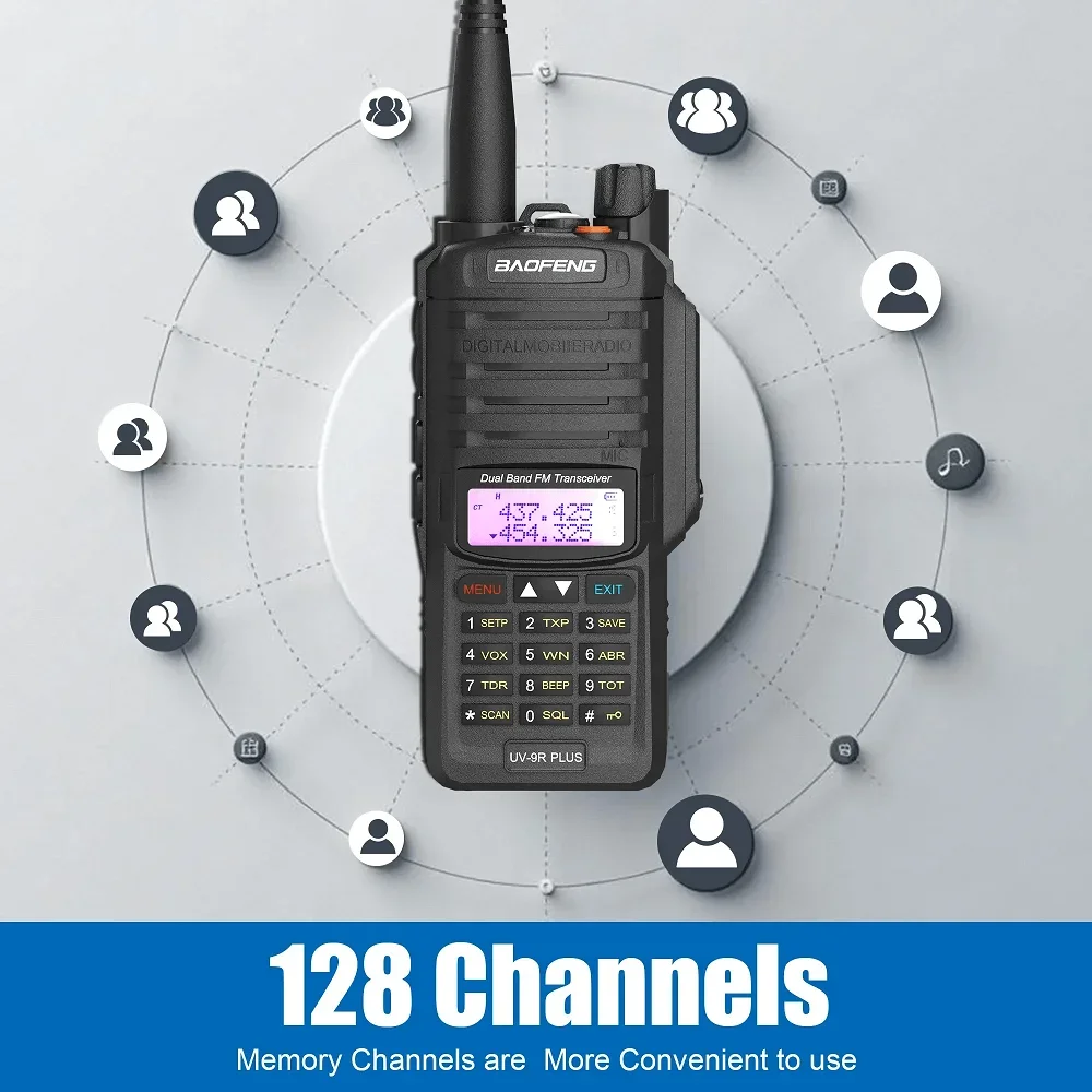 Baofeng UV-9R Plus اتجاهين لاسلكي تخاطب IP68 مقاوم للماء ثنائي النطاق 10 كجم طويلة المدى مصباح يدوي جهاز إرسال واستقبال محمول راديو الصيد