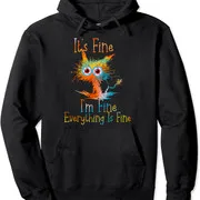 Polarshe It's Fine I'm Fine all Is Fine Sudadera con capucha Unisex, Gato Negro divertido