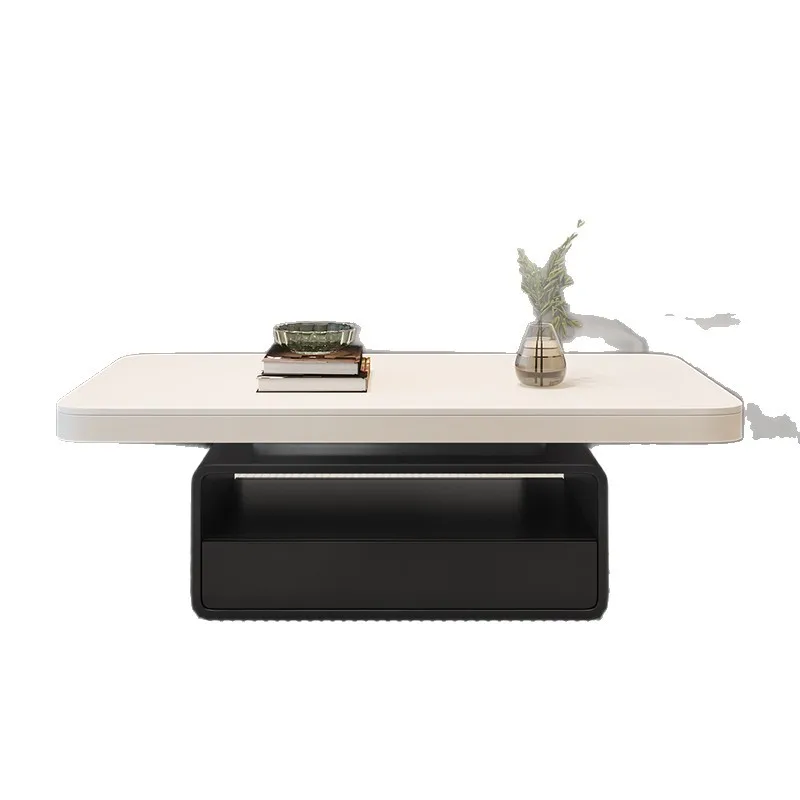 

Small apartment high-end designerliving room household cream style modern simple light luxury rectangular rock slab coffee table