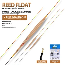 2PCS Reed Float+1 Bag Fishing Hooks+1 Float Rest Shallow Water Tilapia Bobber Small Lead Weight Buoy Fishing Tackle Tools