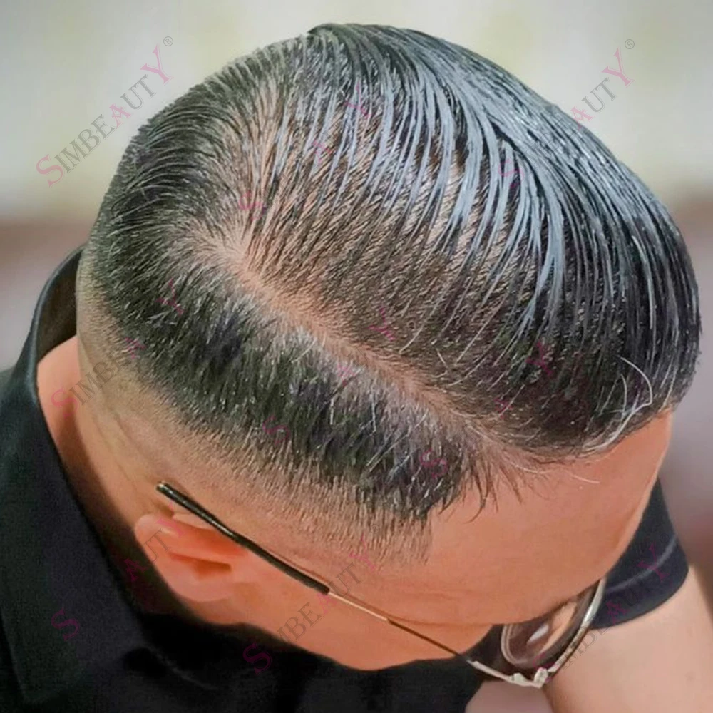 

Мужской парик из 100% человеческих волос 1b10 340 # 0,02 мм ультратонкая кожа, необнаружимый натуральный светлый капиллярный протез плотности 80