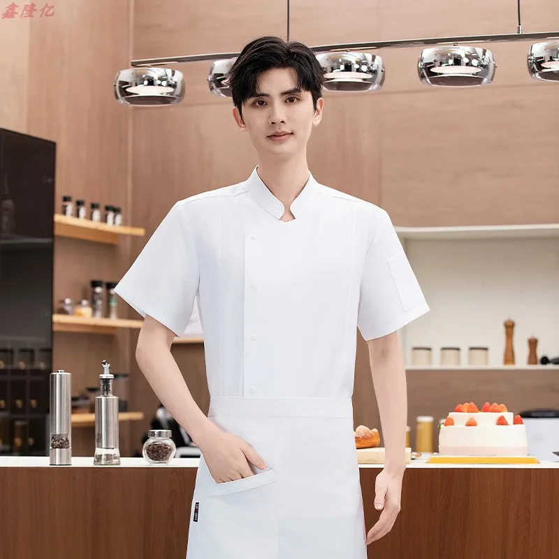 سترة مطبخ صيفية رفيعة قابلة للتنفس بأكمام قصيرة لتقديم الطعام في فندق المطاعم والمخبوزات والمقصف