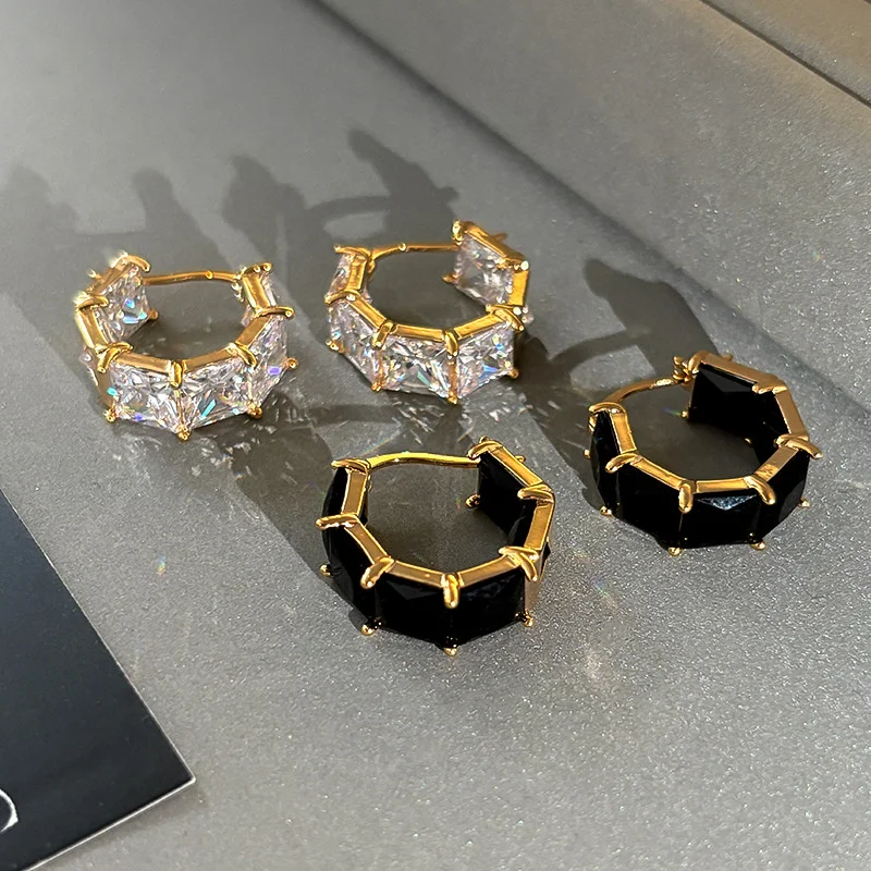 العصرية ساحة كريستال زركونيا هوب القرط للنساء موضة لامعة تشيكوسلوفاكيا الأذن اكسسوارات عيد ميلاد مجوهرات هدايا e1155 #5