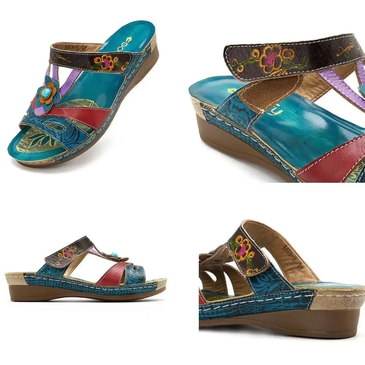 Ethnic Summer Shoes Women\'s Slippers Heeled Sandals for Women Retro Flower Roman Platform Shoes New Big Size Pantuflas De Mujer