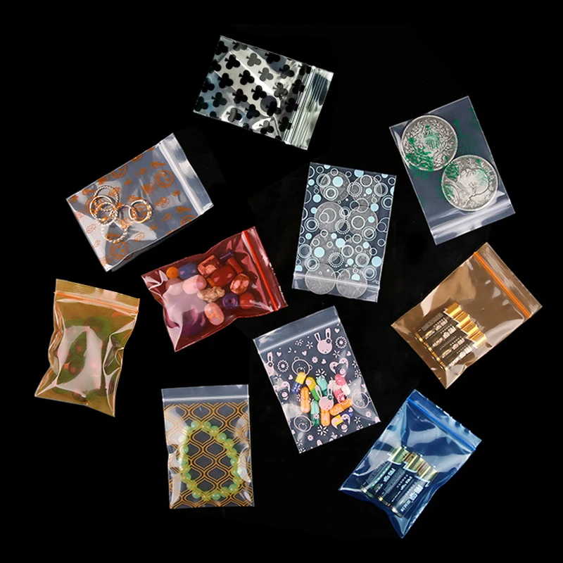 100Pcs Mini Zip Lock Bags 4*5Cm Transparent Printed Plastic Ziplock Bags Food Candy Jewelry Storage Packaging Zip Seal Pouches