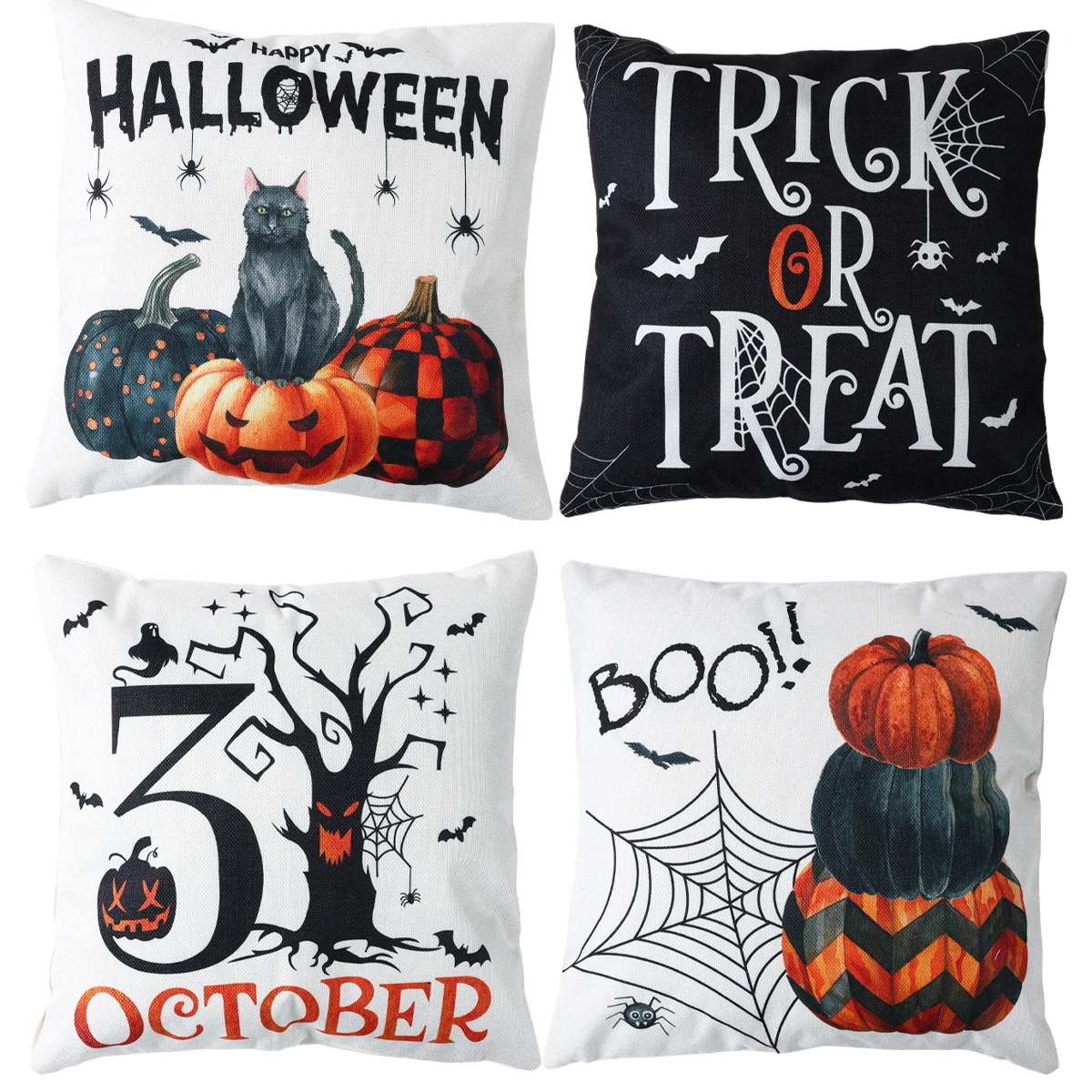 4pcs Halloween Linen Cushion Cover Trick or Treat Party Supplies Pumpkin Ghost Pillowcase Halloween Party Decorations For Home