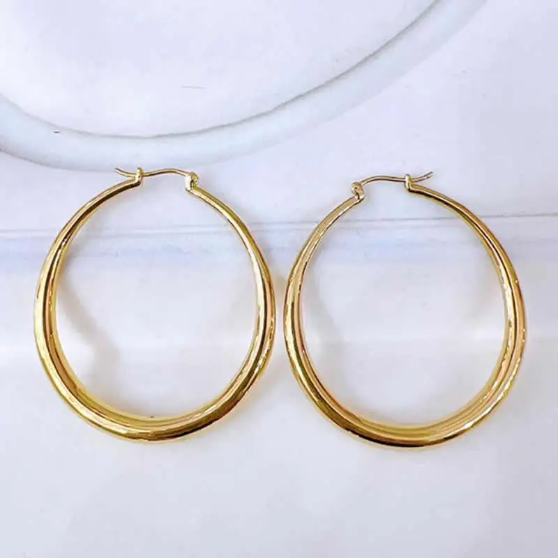 Solid 18K Yellow Gold Earrings Women 47mm Big Hoop Earrings Stamp AU750