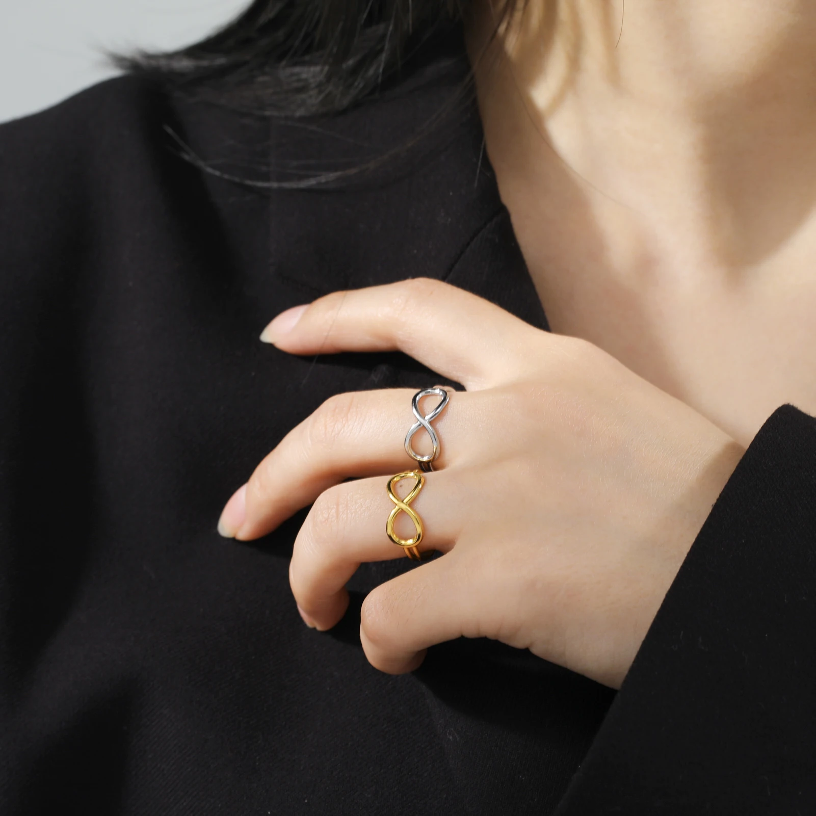 الفولاذ المقاوم للصدأ إنفينيتي رمز خواتم مفتوحة للنساء ، مجوهرات الخطوبة عاشق ، لون الذهب ، هدية حفلة الفتاة