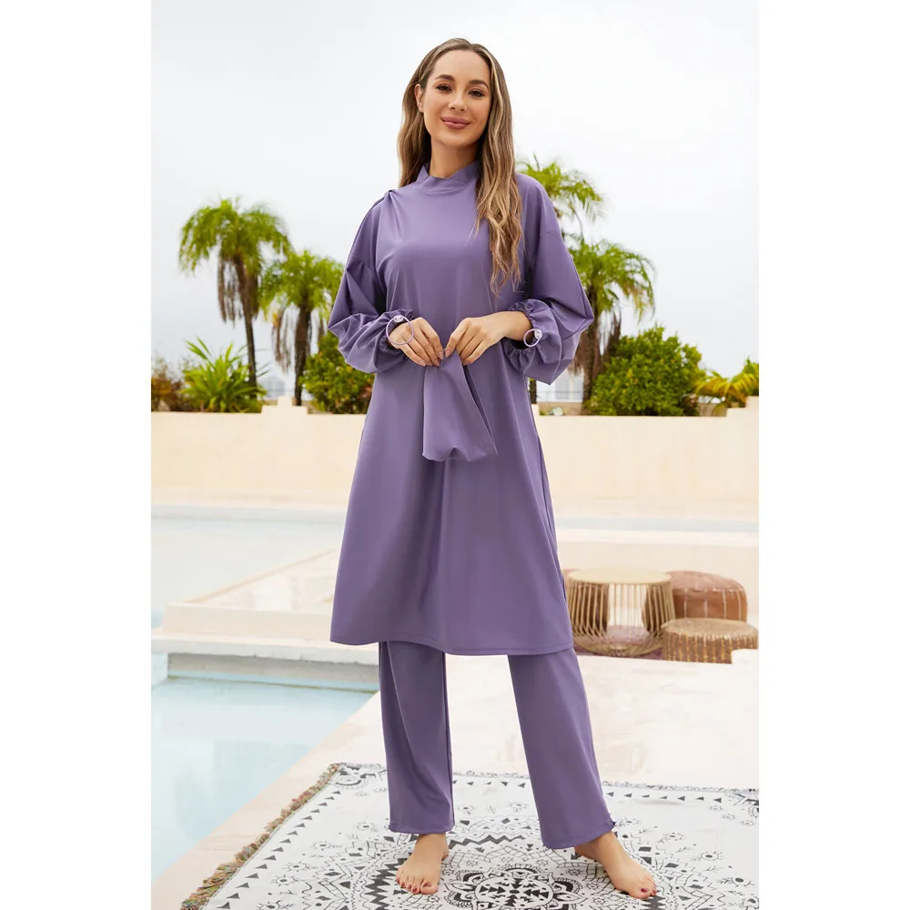 

3 Pieces Sets Women Muslim Swimwear Hijab Burkini Long Sleeve Abaya Pants Swimsuit Islamic Swimming Costumes Modest Bathing Suit