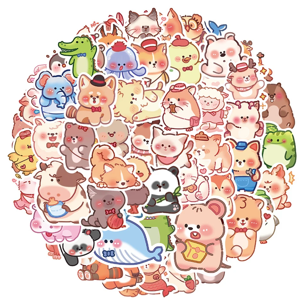 10/30/60pcs Ins Style Cute Animal Aesthetic Stickers Cartoon Decals Kids Toys Laptop Notebook Suitcase Phone Decoration Sticker