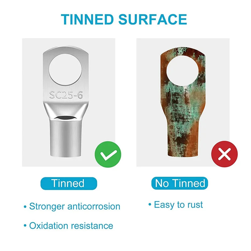 

ABJT-220Piece Bare Ring Terminals Lug Tinned Copper Tube Lug Seal Battery Wire Connectors Cable Crimped SC4-SC25