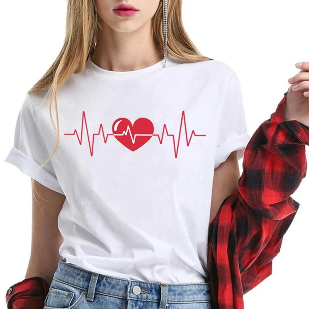 TShirt Women 2022 Fashion Harajuku Summer Top Tee Couple Casual Cartoon Love Print Short Sleeve T Shirt